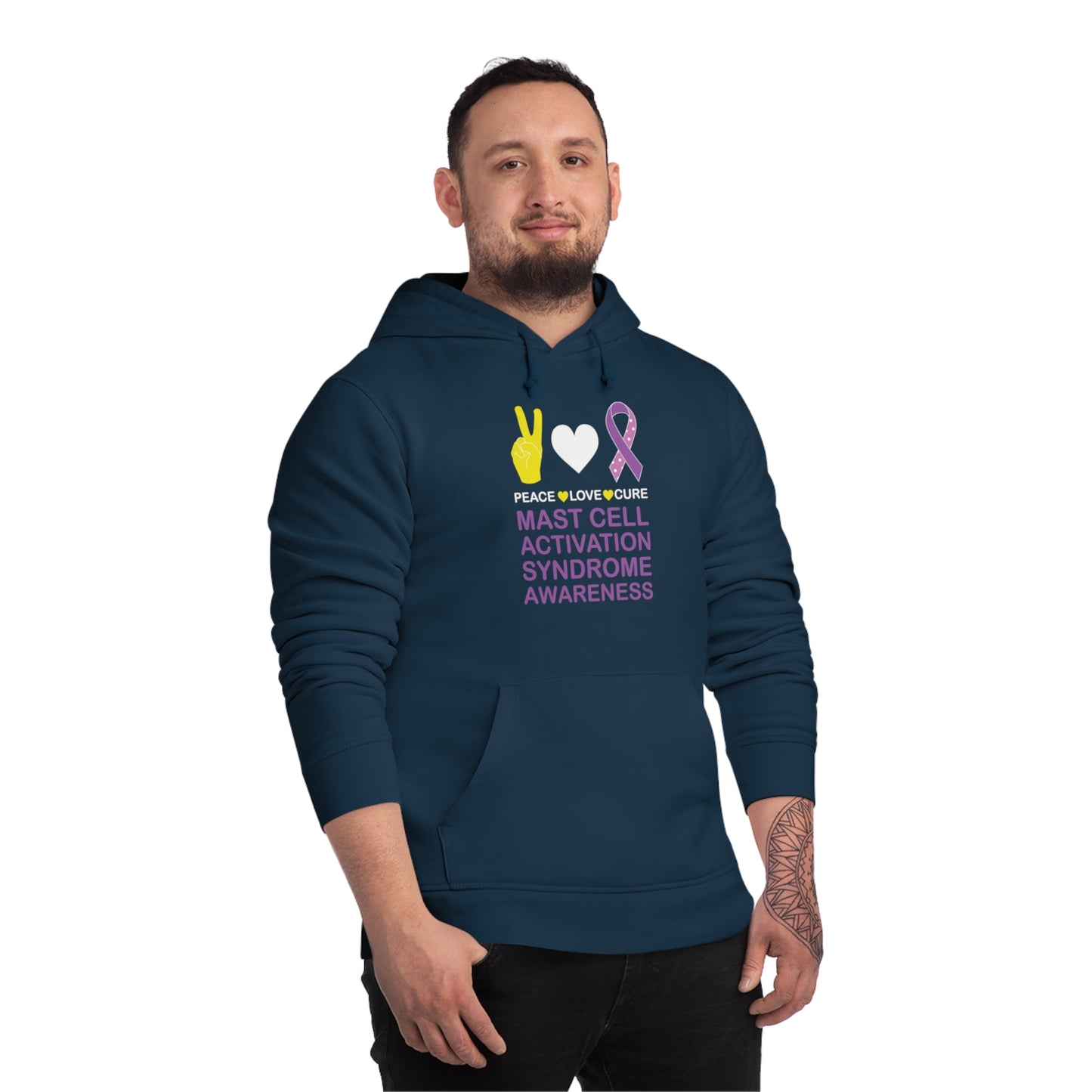 Peace Love Cure - Mast Cell Activation Syndrome, Unisex Organic Drummer Hoodie, Printed