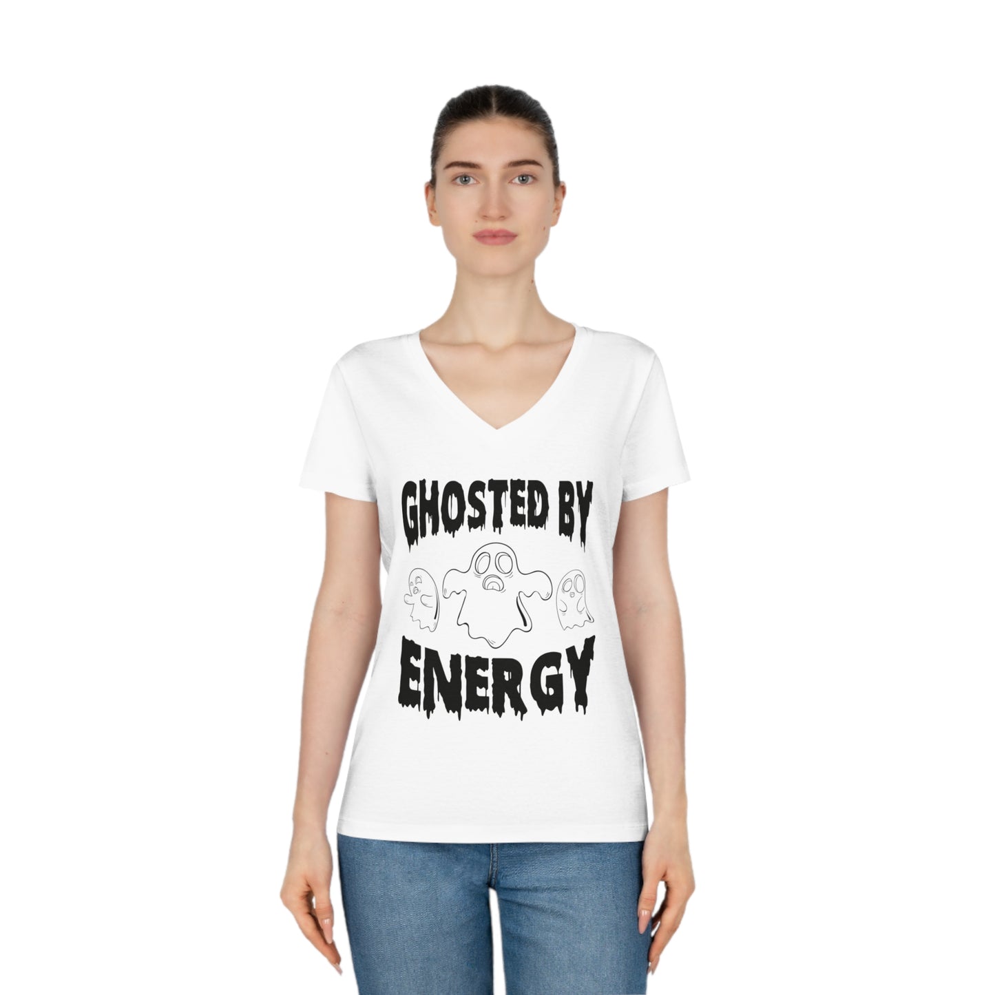 Ghosted by Energy with Spooky Ghosts, Women's Evoker V-Neck T-Shirt, Printed