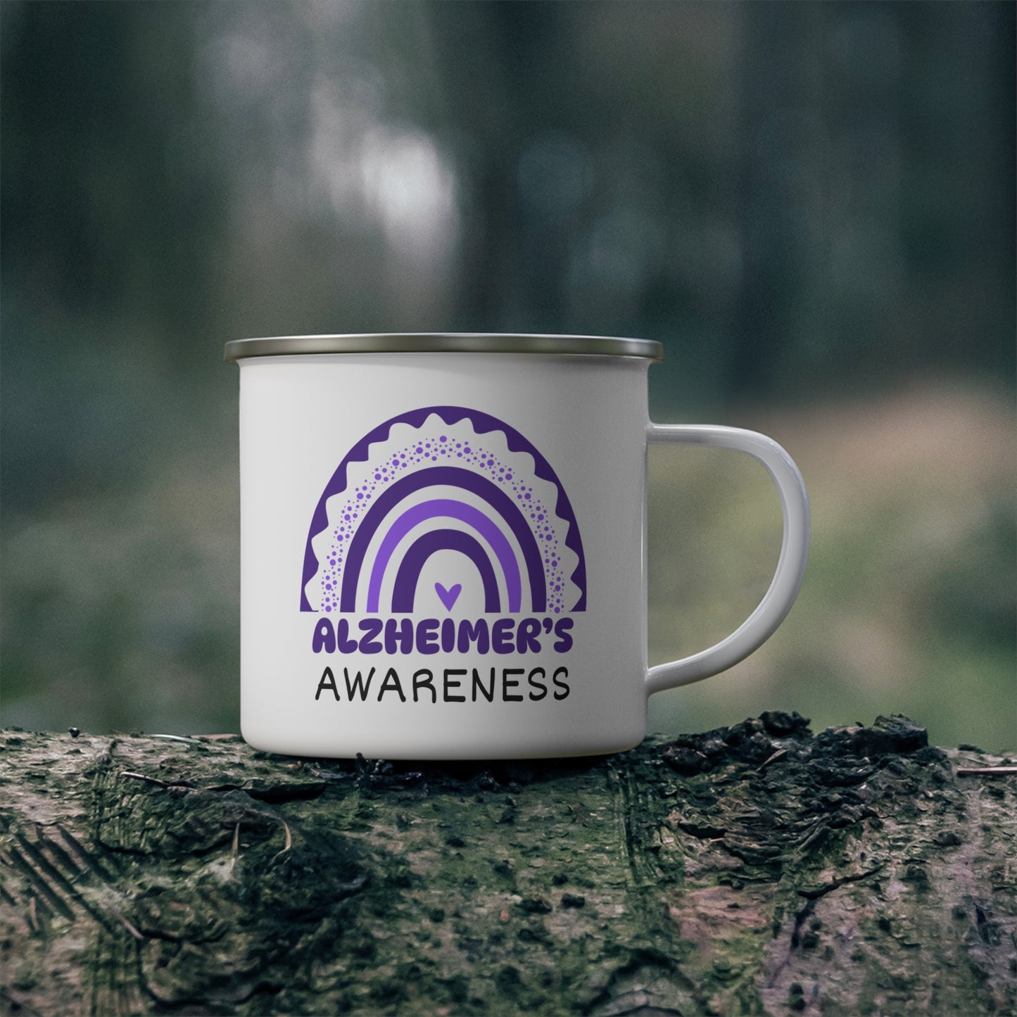 Alzheimer's Disease Big Awareness Rainbow | Lead-free Enamel Camping Mug (12oz)