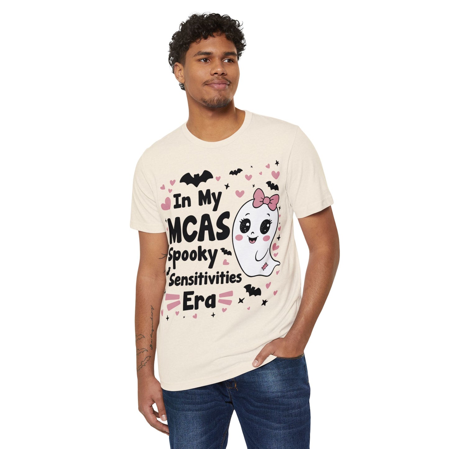 In My MCAS Spooky Sensitivities Era, Unisex Organic Cotton T-shirt (Colorful), Printed