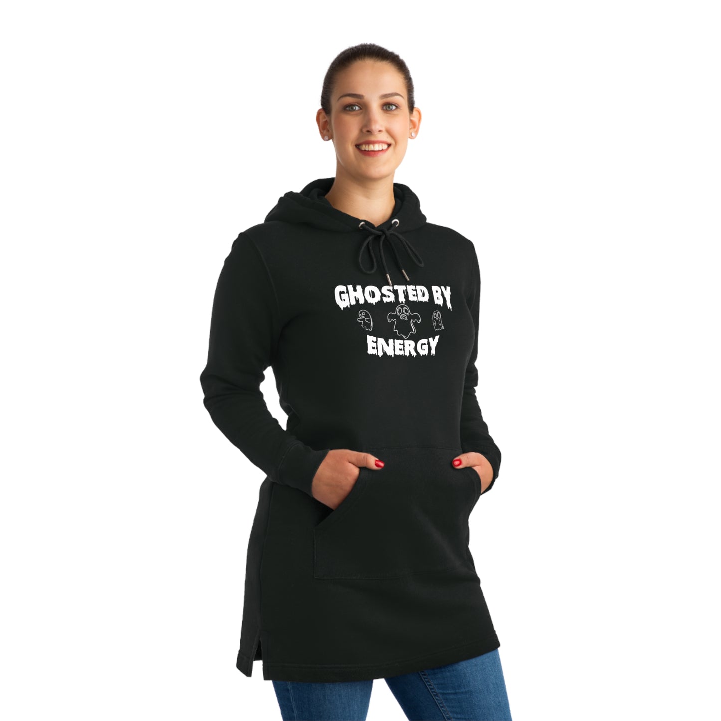 Ghosted by Energy with Spooky Ghosts, Women's Streeter Organic Hoodie Dress (Dark), Printed