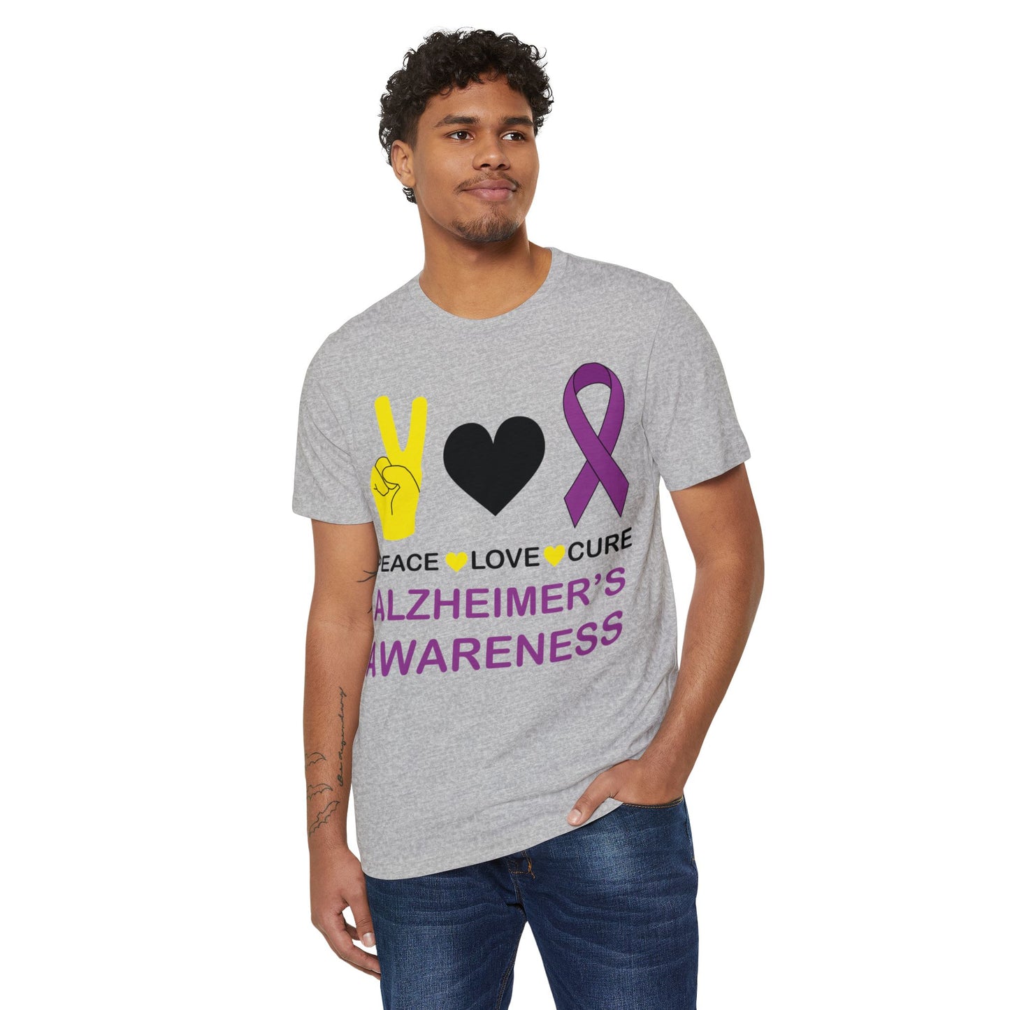 Peace Love Cure - Alzheimer's, Unisex Organic Cotton T-shirt, Printed