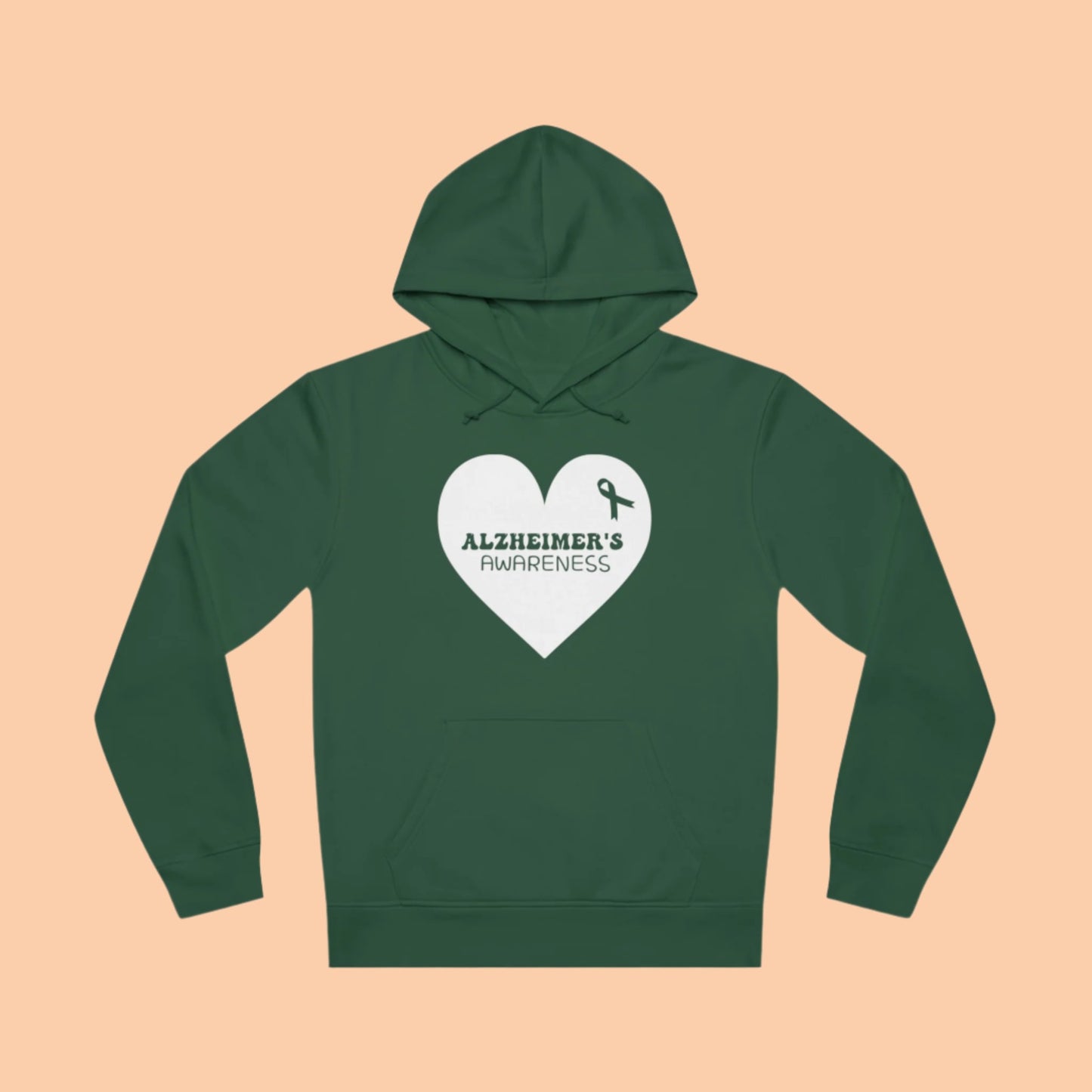 A dark green Alzheimer's Awareness heart hoodie